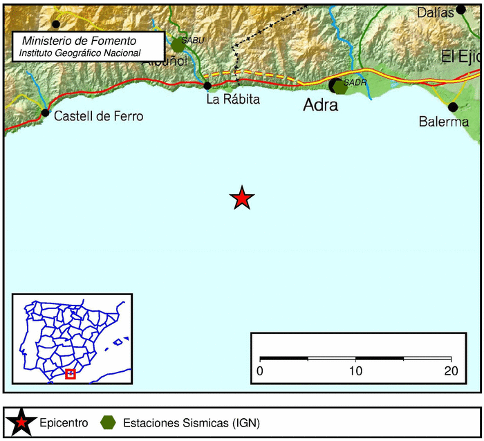 Sentido un leve terremoto esta mañana con epicentro al sur de Adra