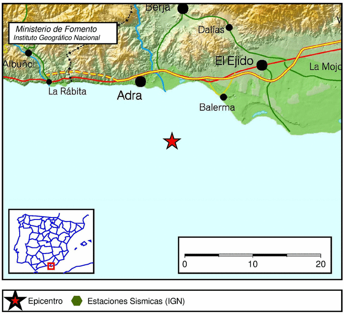 Registrado un terremoto de magnitud 1.6 esta noche al sureste de Adra